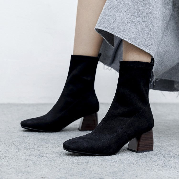 Children's Boots High-heeled Elastic Fashion Black Thick Heel