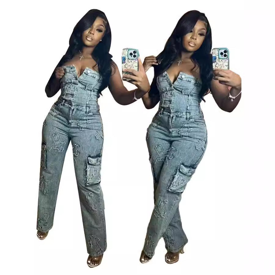 Tube Top Broderede Heldækkende Bukser Kryds Tube Top Elastiske Bukser