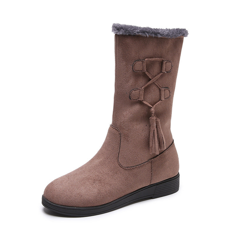 Women's Flat-heeled Fringe Plus Velvet Warm Boots