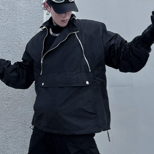 Niche Double Zipper Stand Collar Shell Jacket Jacket