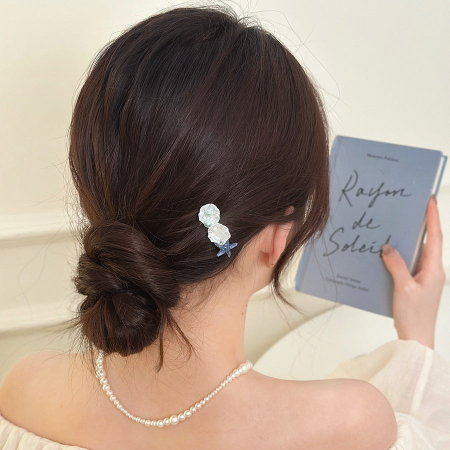 Starfish Shell Side Bang Clip Barrettes