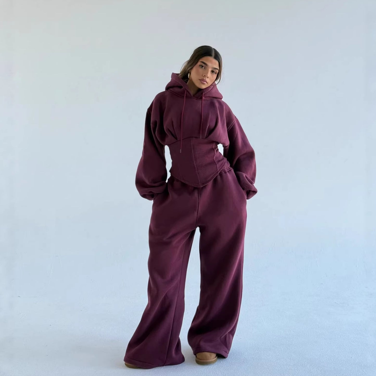 Womens Slim-fit Hoodie And Pants Two-piece Set