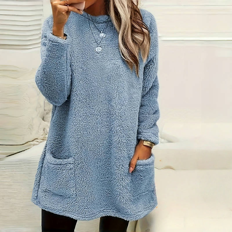 Women's Long Sleeved Pocket Plush Hoodie T-shirt