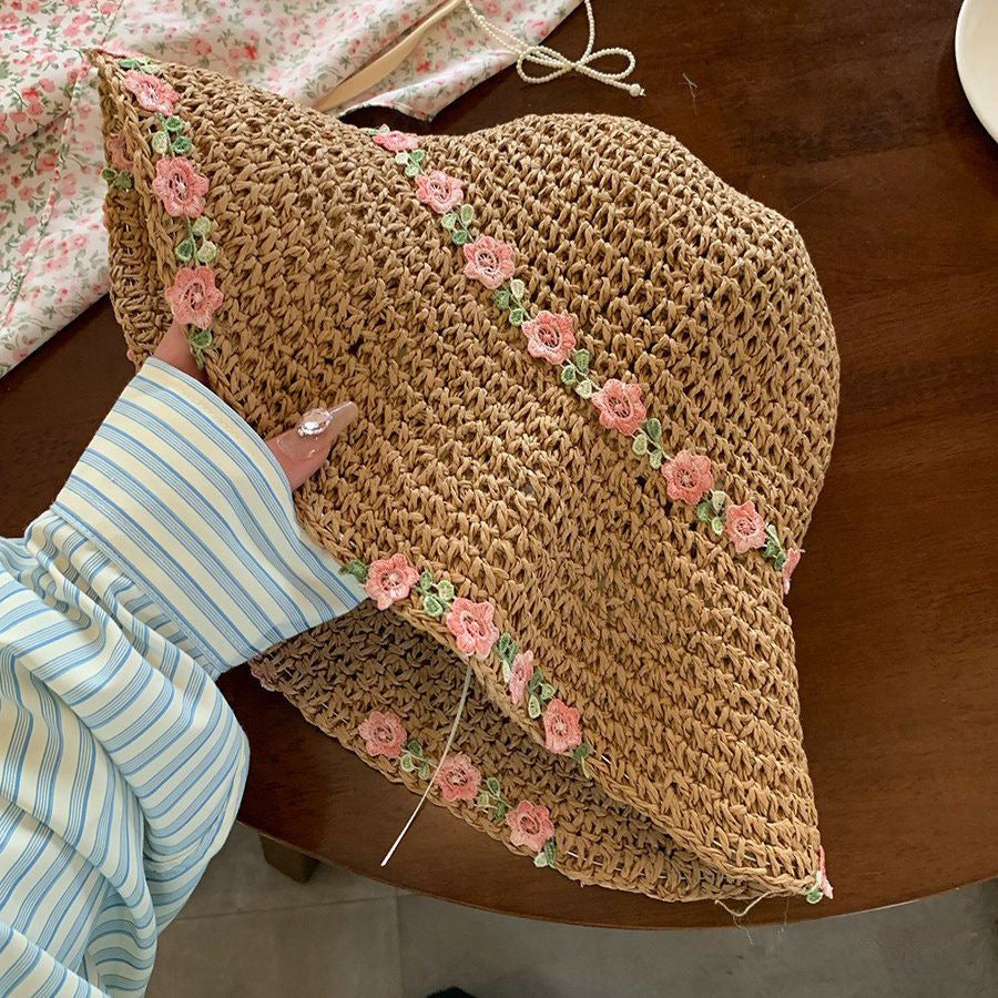 Sweet All-matching Woven Straw Hat Female Seaside Sun-proof Bucket Hat