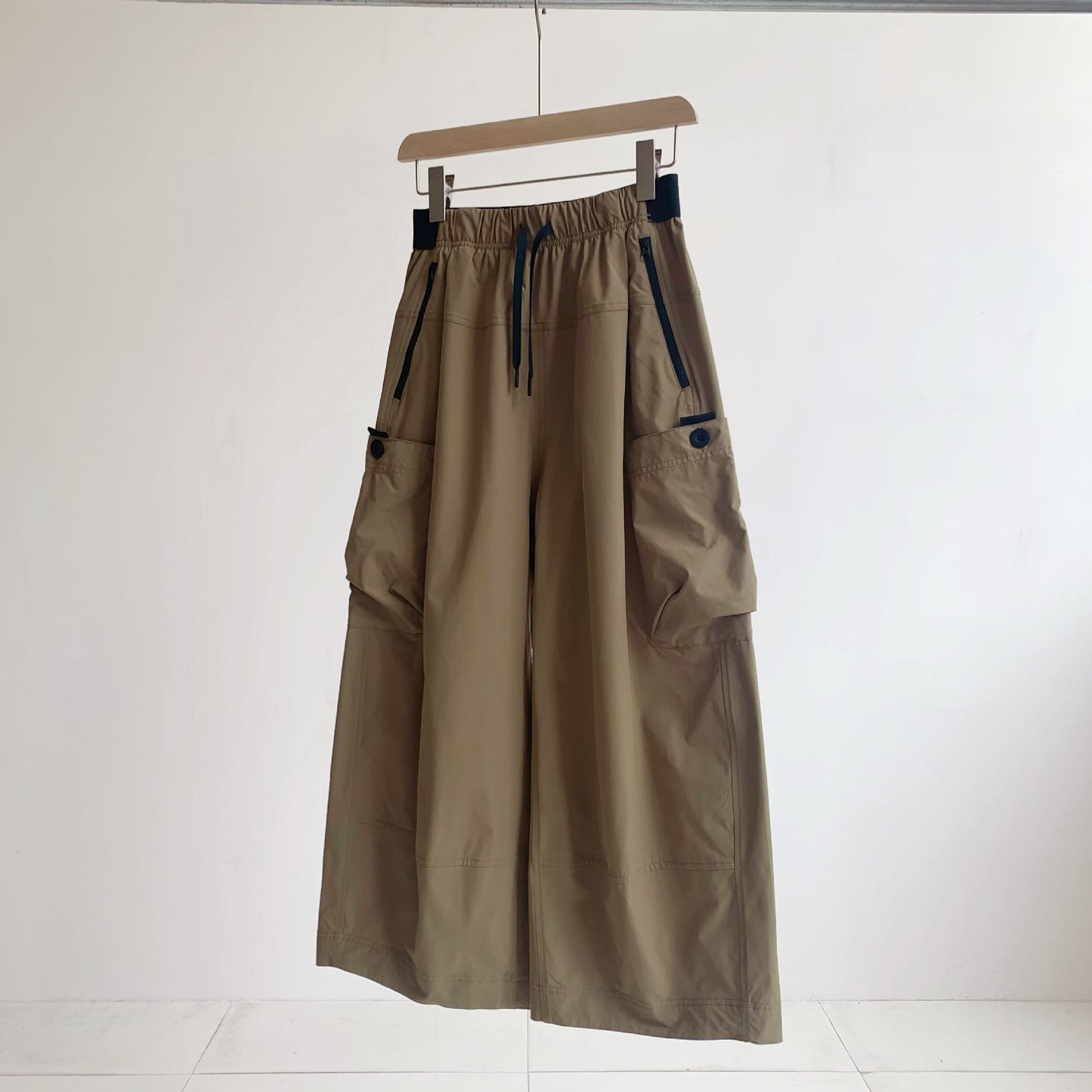 Løse vævede syede cropped wide-leg bukser til kvinder