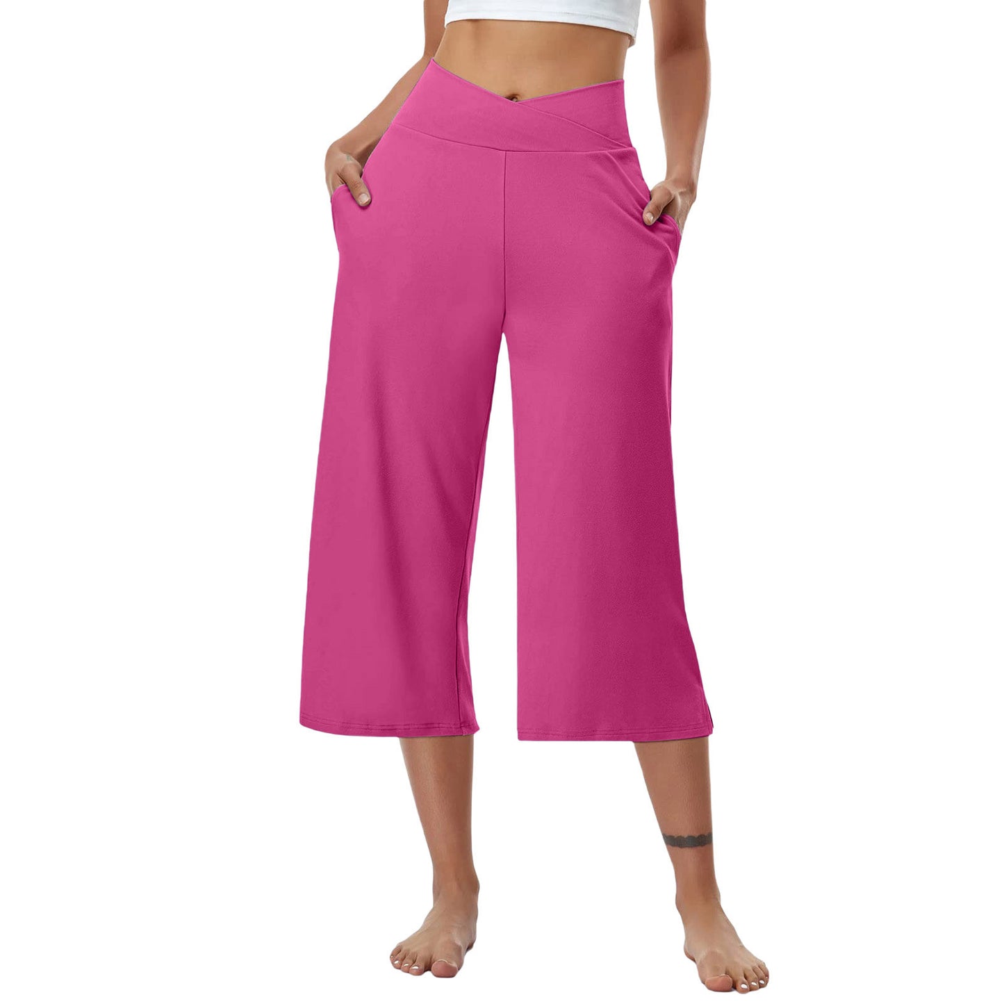 High-Waist Butt-Lifting V-Shaped Waist Wide-Leg Fitness Running Cropped Pants