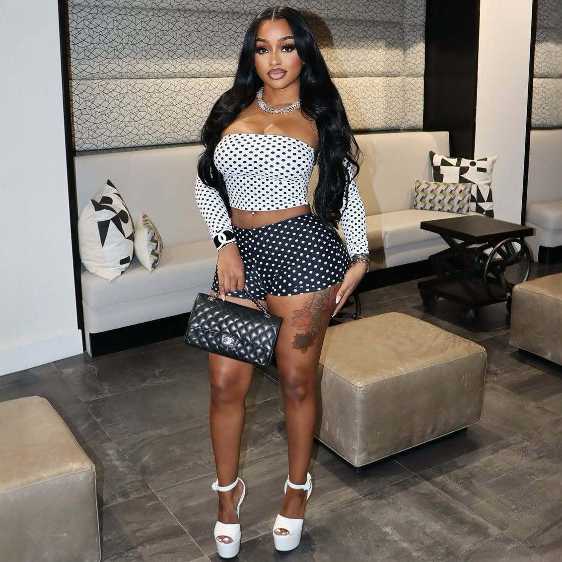 Figure-hugging, Sexy Tube Top And Shorts Set