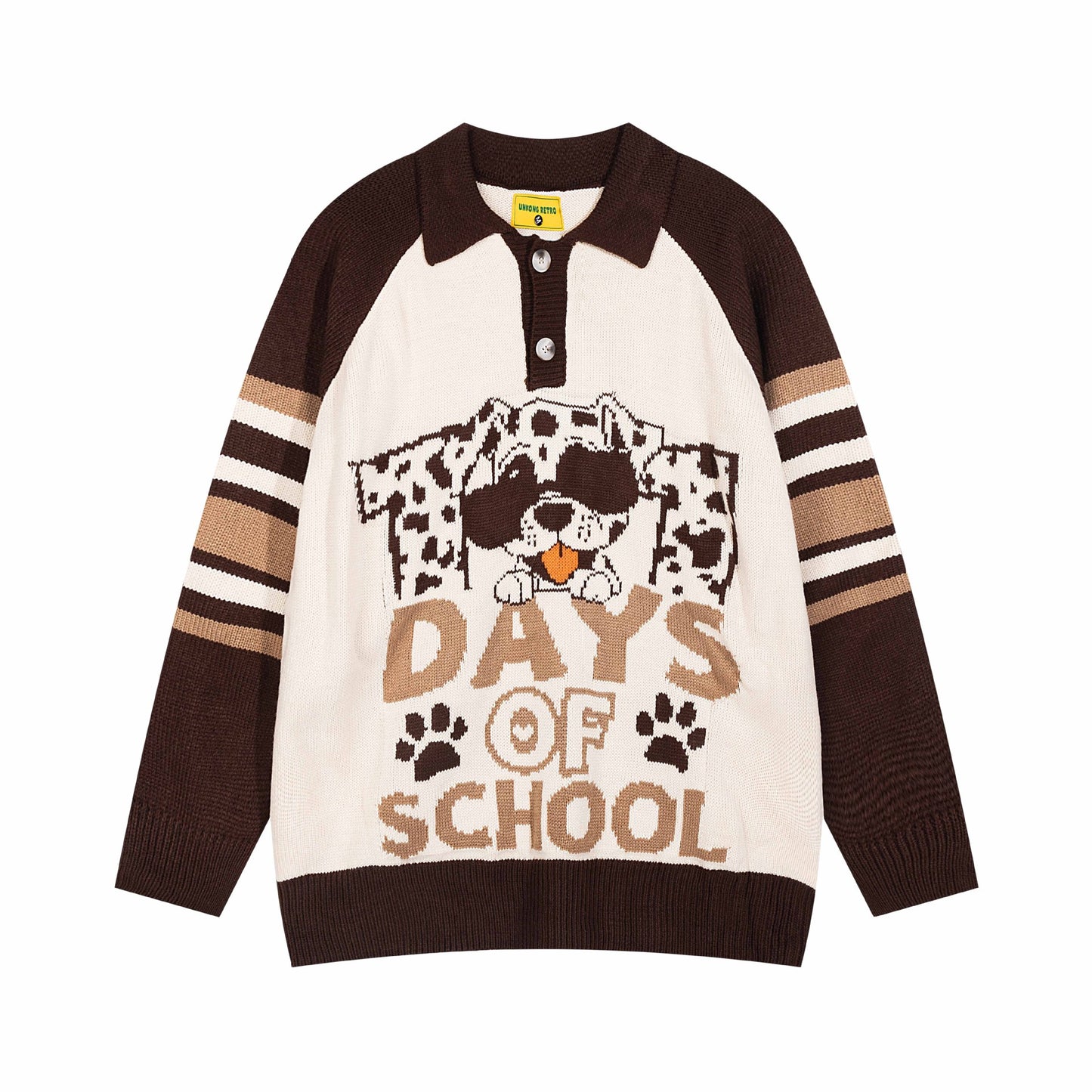 Retro Puppy Jacquard Polo Collar Contrast Color Sweater Lapel Knitwear