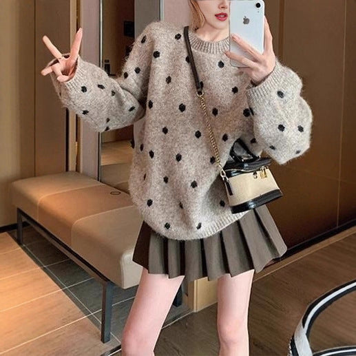Solid Color Polka Dot Pullover Women's Sweater