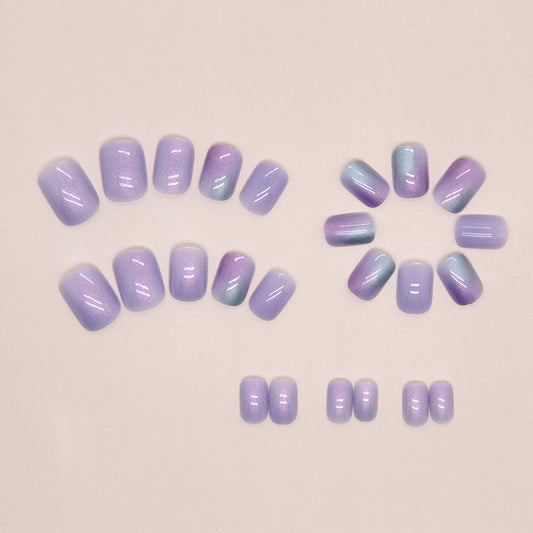 Dazzling Aurora Fake Nails Blooming Manicure Short 24 Pieces