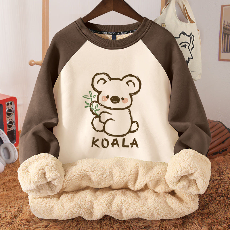 Women's Autumn And Winter Fleece-lined Thickened Hooded Berber Fleece Coat Contrast Color Raglan