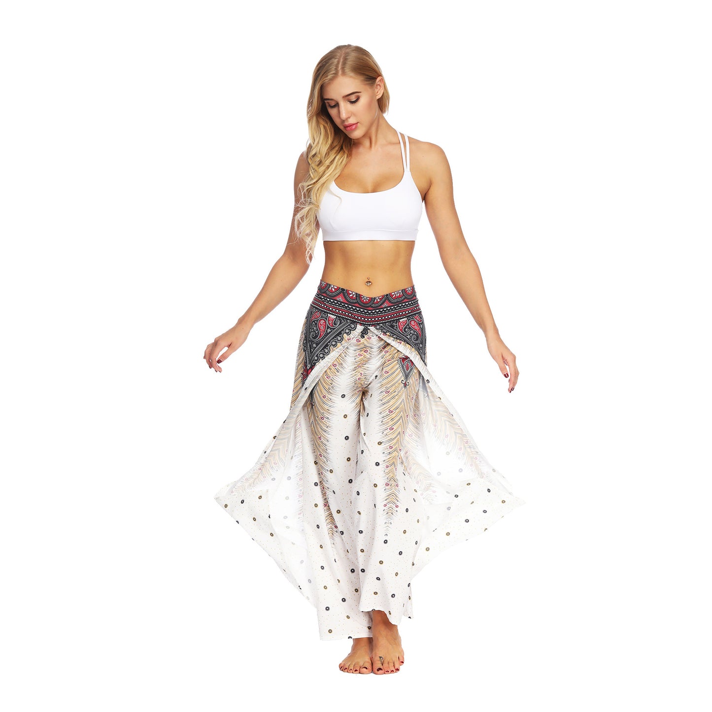 Peacock Feather Digital Print Summer Comfortable Breathable Casual Pants