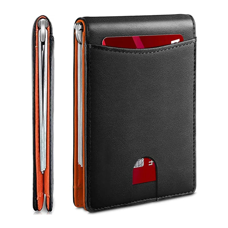Slim Wallets for Men - Leather Money Clip Mens Wallet - RFID Blocking Front Pocket Bifold Wallet - Minimalist Credit Card Holder