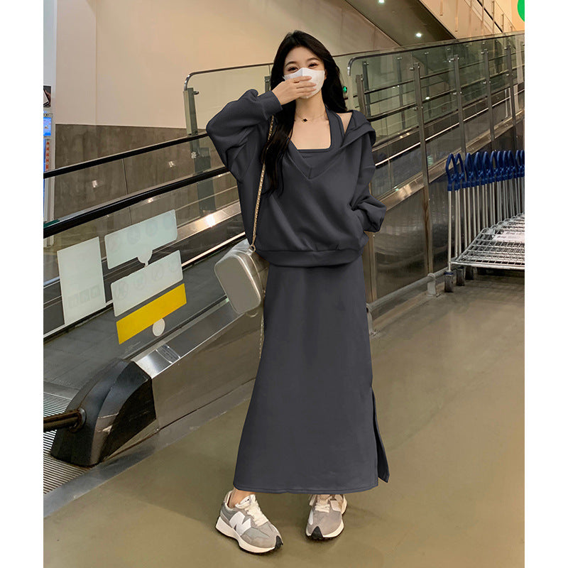New Korean-style Loose Hoodie Sweatshirt Plus Size Set