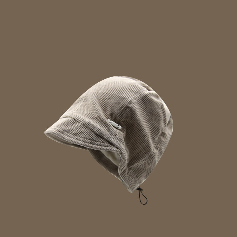 Plaid Embroidery Labeling Drawstring Knitted Pile Heap Cap