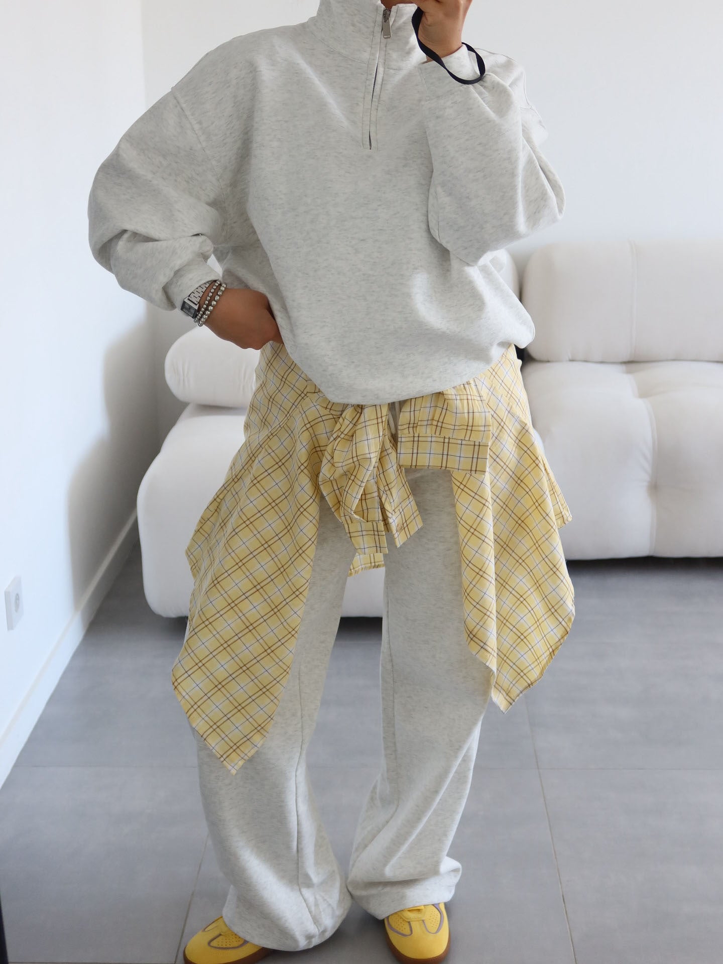 Fashionable Half-Open Collar Long-Sleeve Hoodie And Pants Casual Set
