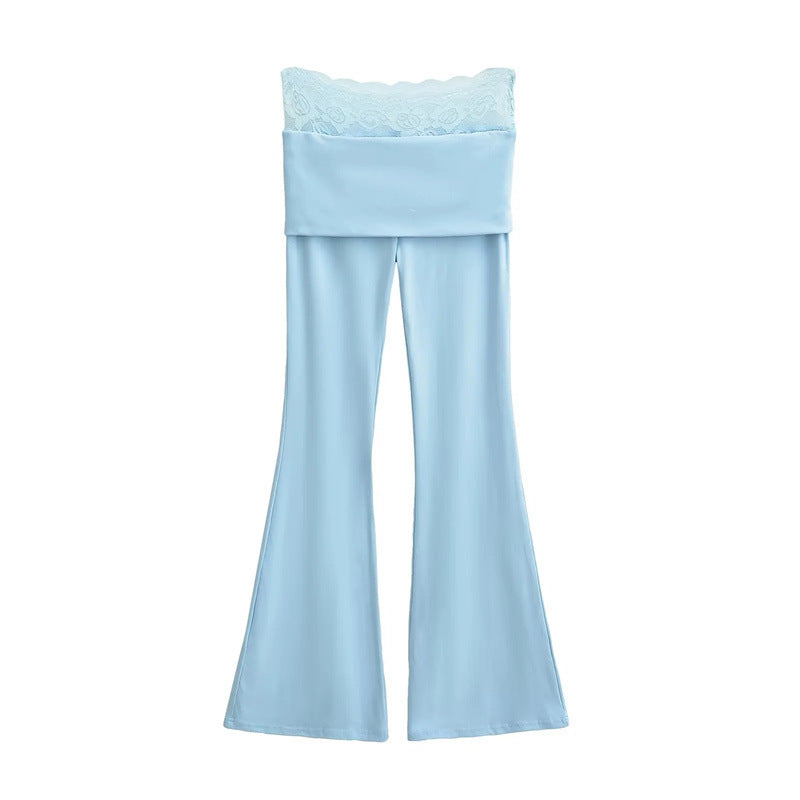 Hot Girl Double-layer Flanging Lace Stitching Bootcut Trousers Spring Small Slim Elastic Draped Mop Trousers
