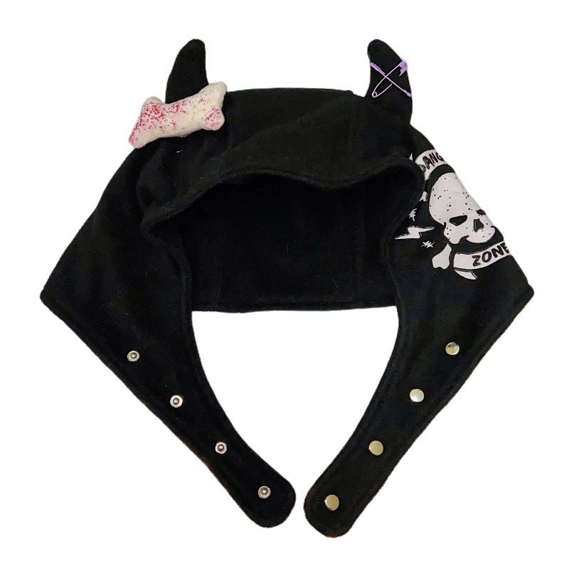 Devil Horn Skull Printed Bones Earmuffs Hat