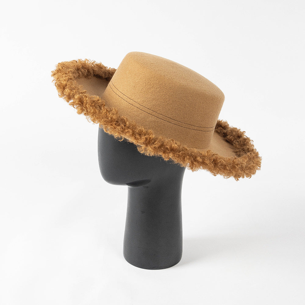 Efterår Vinter Mode Fritid Cirkel Krøllet Kant Flad Top Uld Tophat
