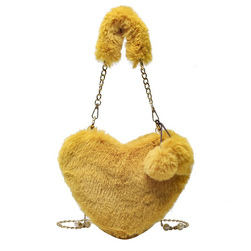 Women's Fashion Love Imitation Rex Rabbit Plush One-shoulder Crossbody Bag