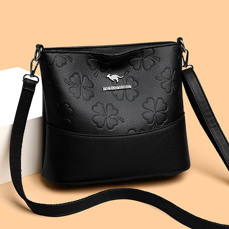 Multi-layer Soft Leather Bucket Large Capacity Women's Shoulder Messenger Bag