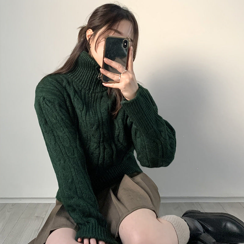 Korean-style Half-turtleneck Twist Twisted Half-zip Collar Knitted Top