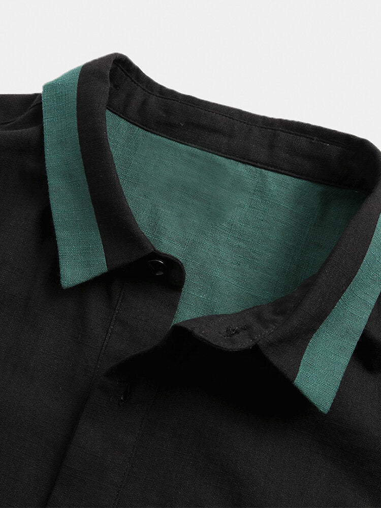 Colorblock Short Sleeve Fit Lapel Men's Shirt