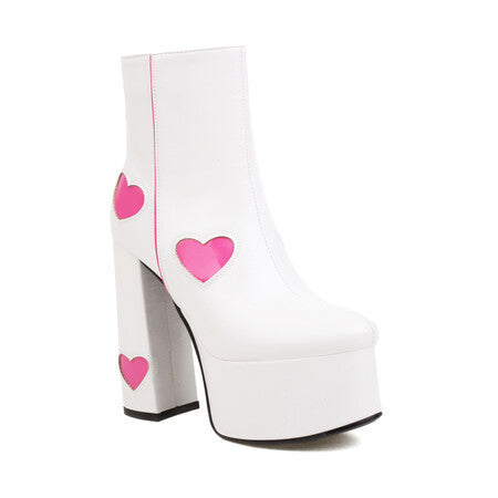 Plus Size Platform Women's Boots Heart-shaped Color Block High Heels