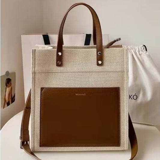 Classic Solid Color Canvas Tote Bag Large Capacity