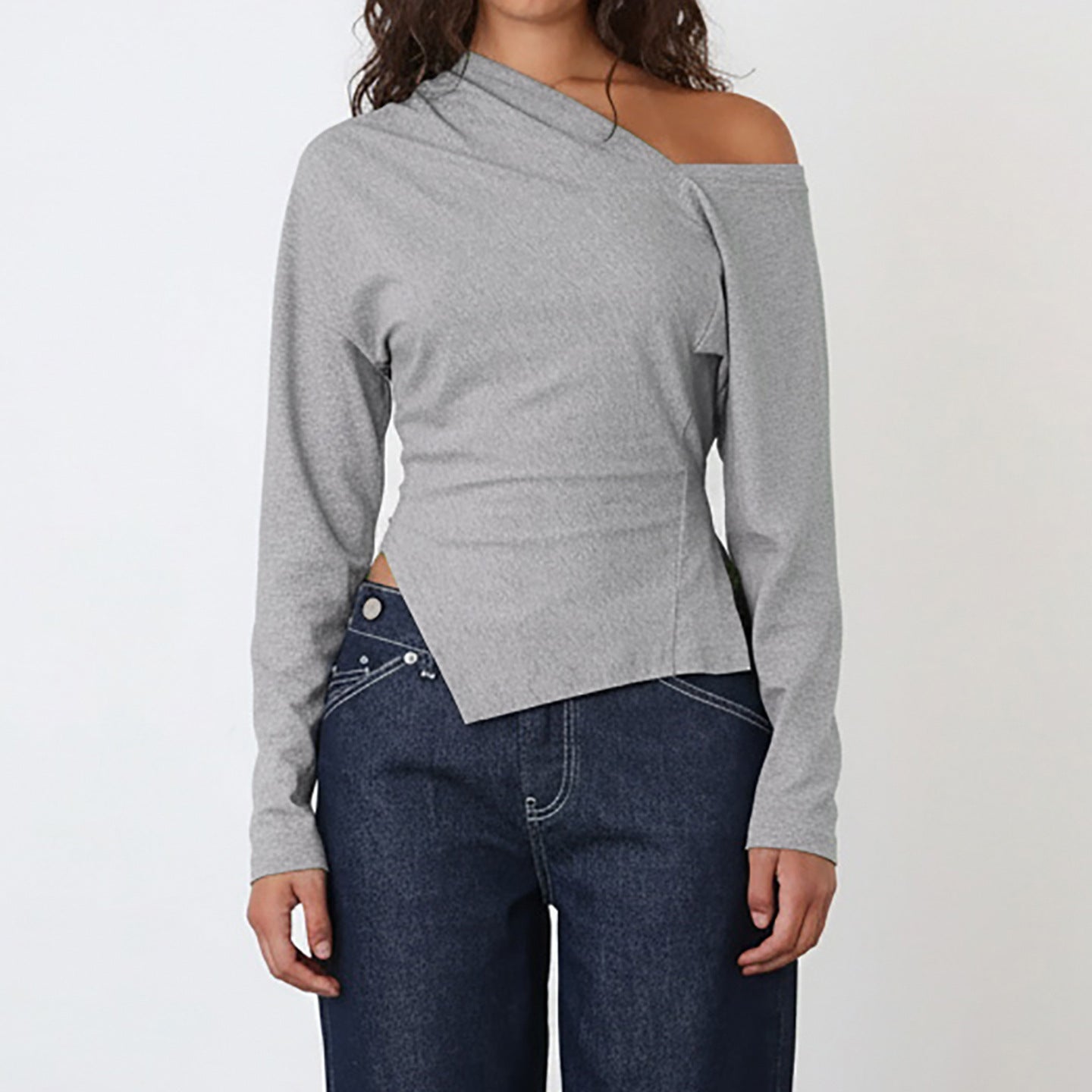 Comfortable Slim-fit Asymmetric Off-shoulder Solid-color Versatile Womens Blouse