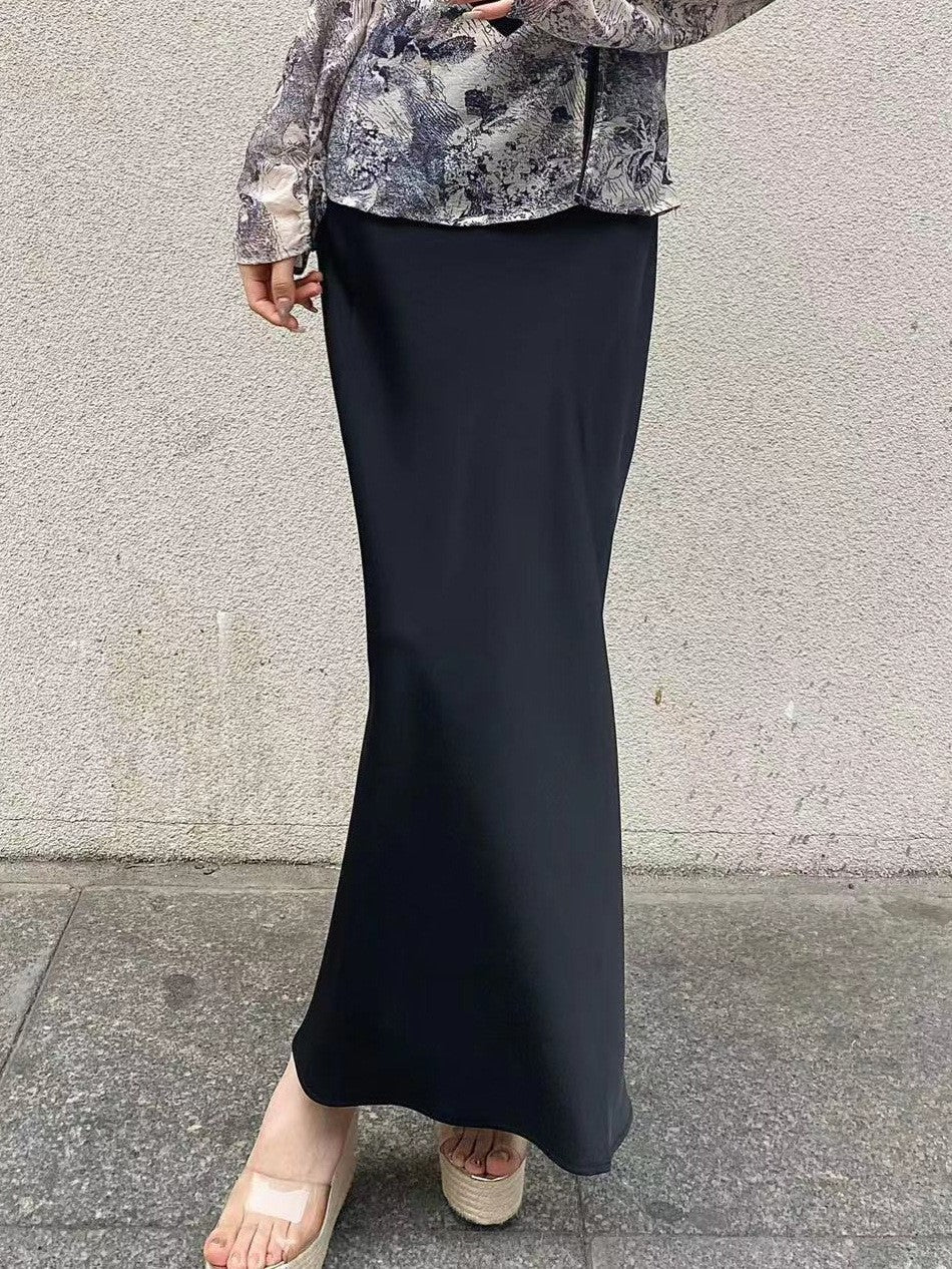 Oblique Cut Glossy Silky Half Body New Acetate Satin Temperament High Waist Fishtail Skirt