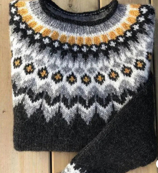Women's Sweater Round Neck Multicolor Loose Fashion Pullover Sweater