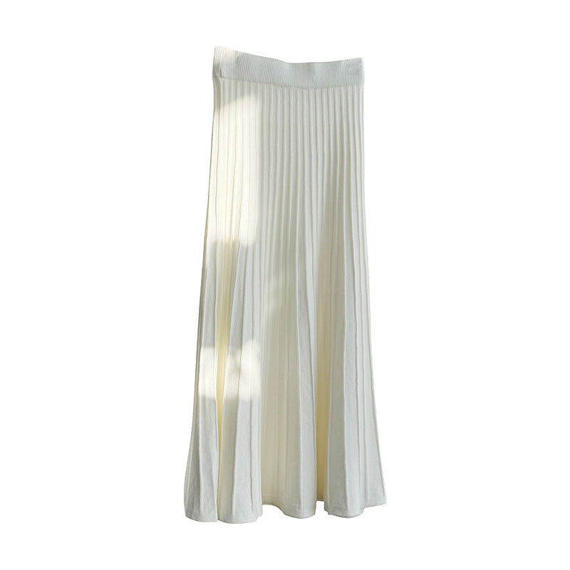 Korean Elastic Waist Knitted Pleated Skirt
