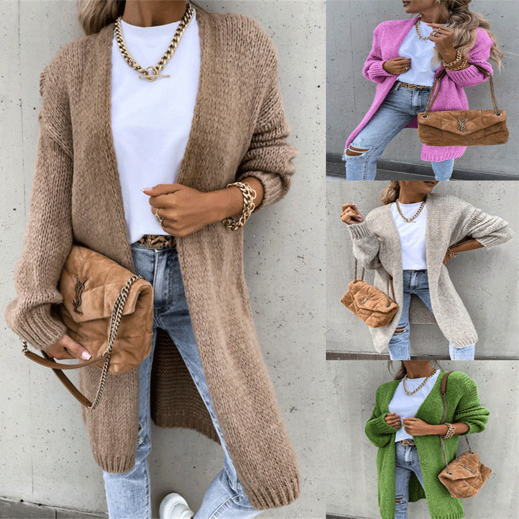 Loose Solid Color Long Sleeve Knit Cardigan
