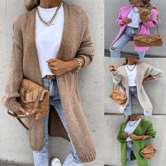 Loose Solid Color Long Sleeve Knit Cardigan