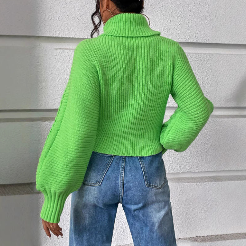 Womens Solid-Color Knitted Sweater With Cable Knit And Ribbed Texture