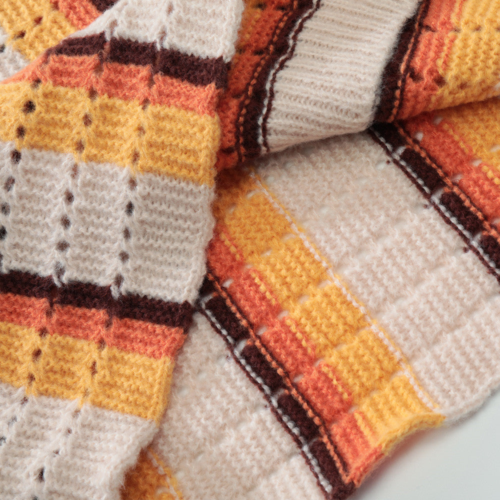 SweaterCrochet StripedThread Lapel Knit Cardigan