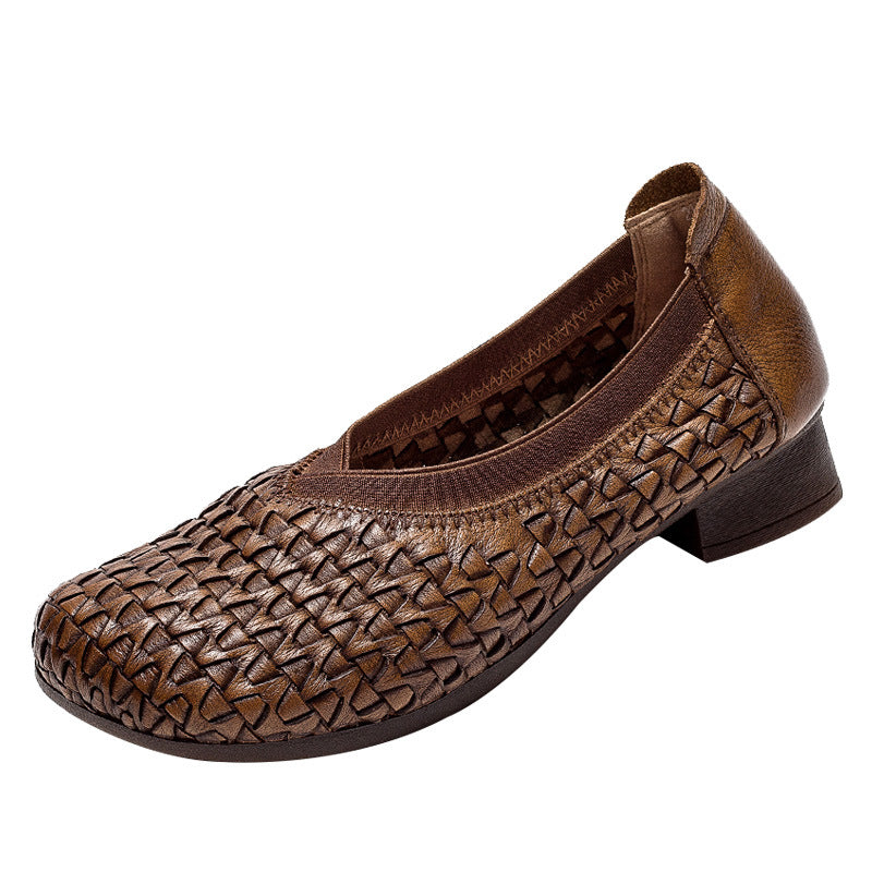 Fashion Retro Leather Low Heel Women's Shoes