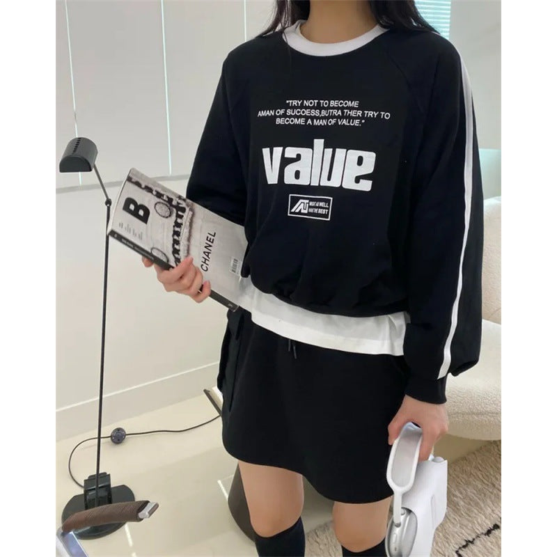 Women's Vintage Letter Print Sports Sweater