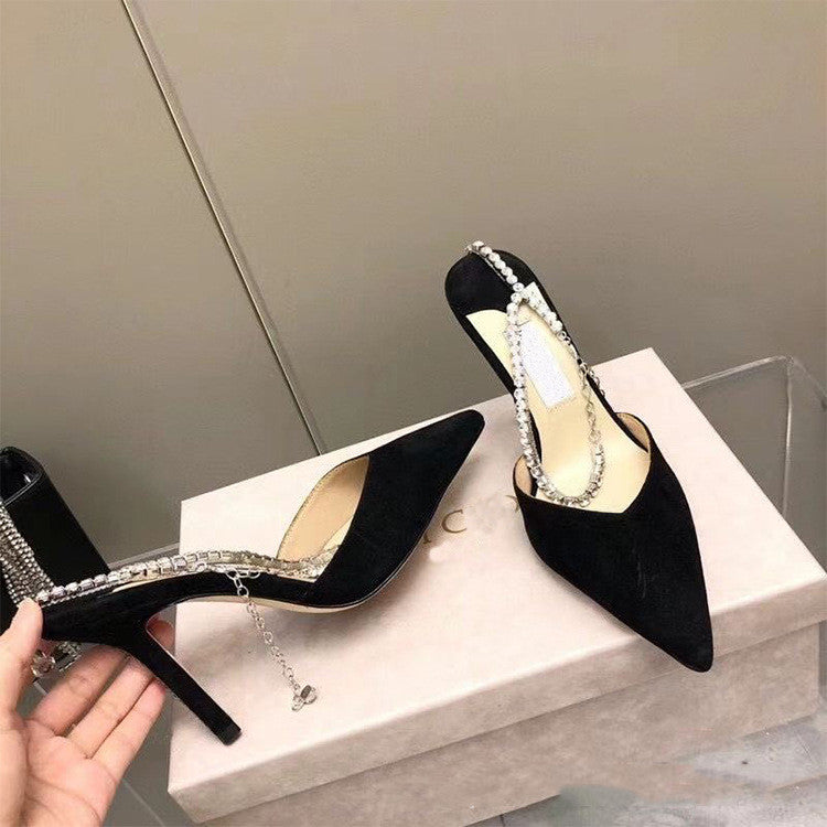 Women's Black Rhinestone Sexy Sandals