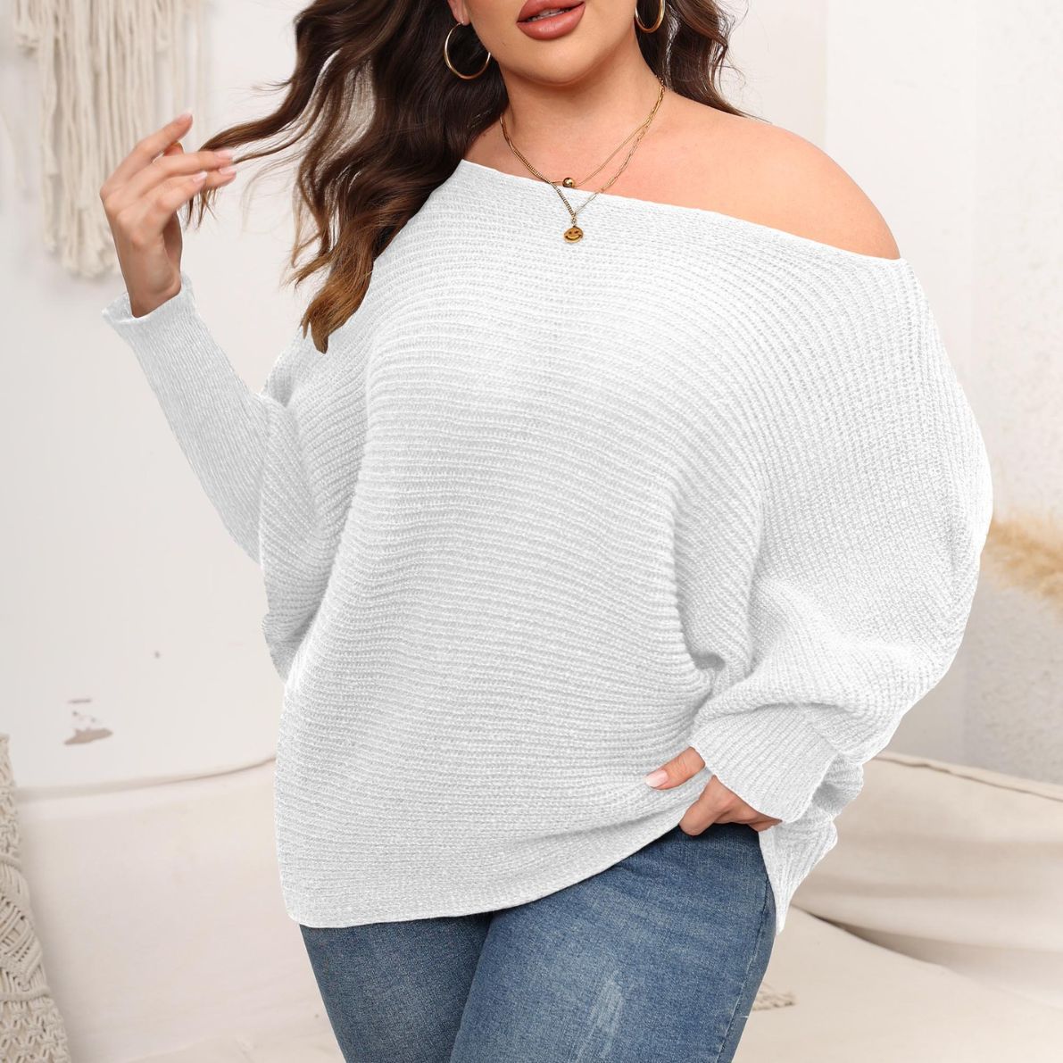 Batwing Sleeve Off-shoulder Loose Women's Sweater