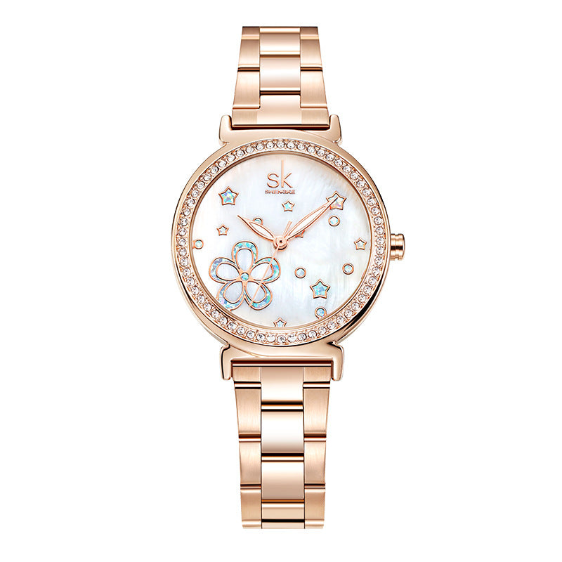 New Women's Steel Belt Diamond Quartz Watch