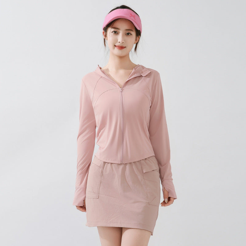 Sun Protection Clothing Thin Slim Stand Collar UV Protection Yoga Clothes