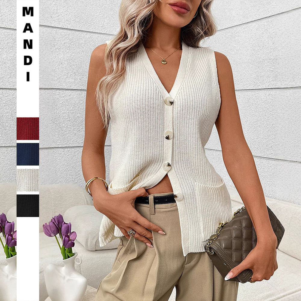 Womens Casual Crochet Cardigan Sleeveless Vest Sweater