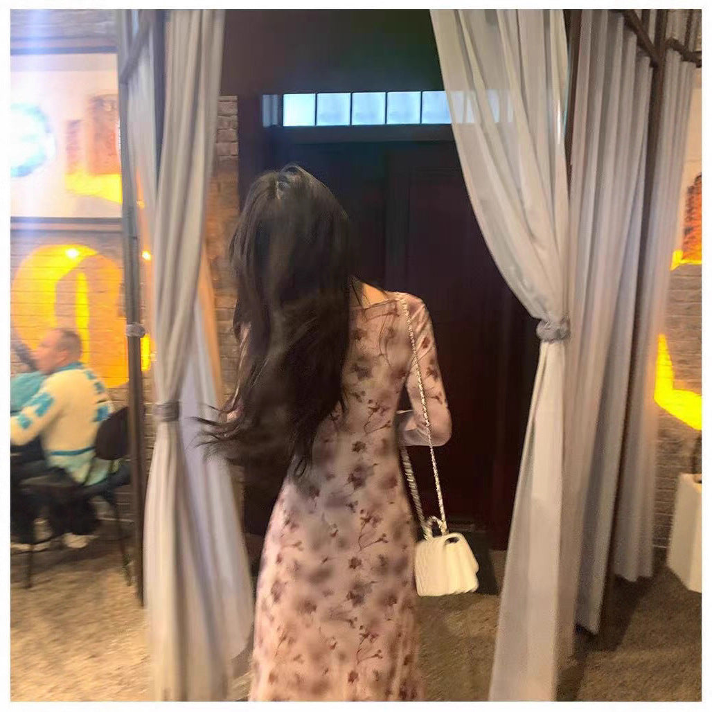 Two-piece Women's Flared Sleeve Waist-cinching Slim-fit Elegant Long Dress