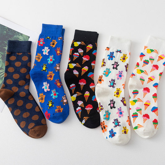 Personality Cartoon Bear Fashion Socks Girl Style Ice Cream