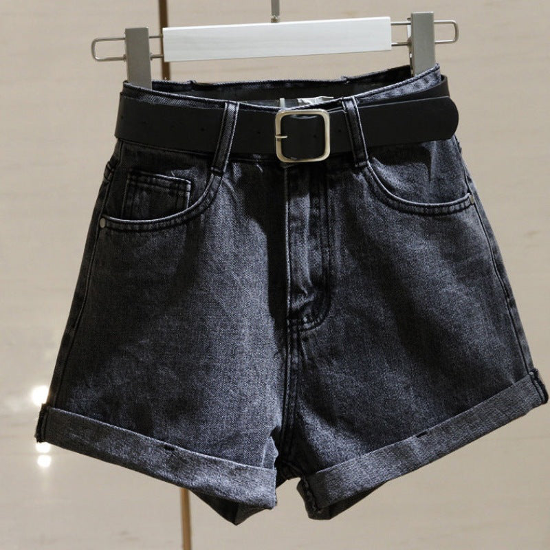 Women's Denim Shorts Summer High Waist Loose Curling