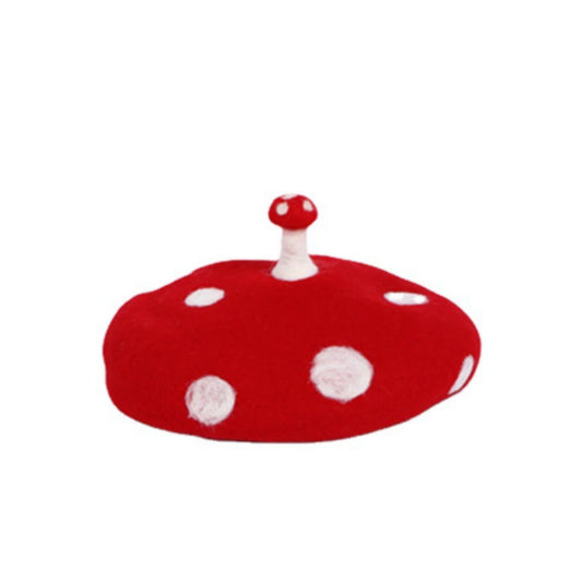 Top Small Mushroom Handmade Wool Felt Beret