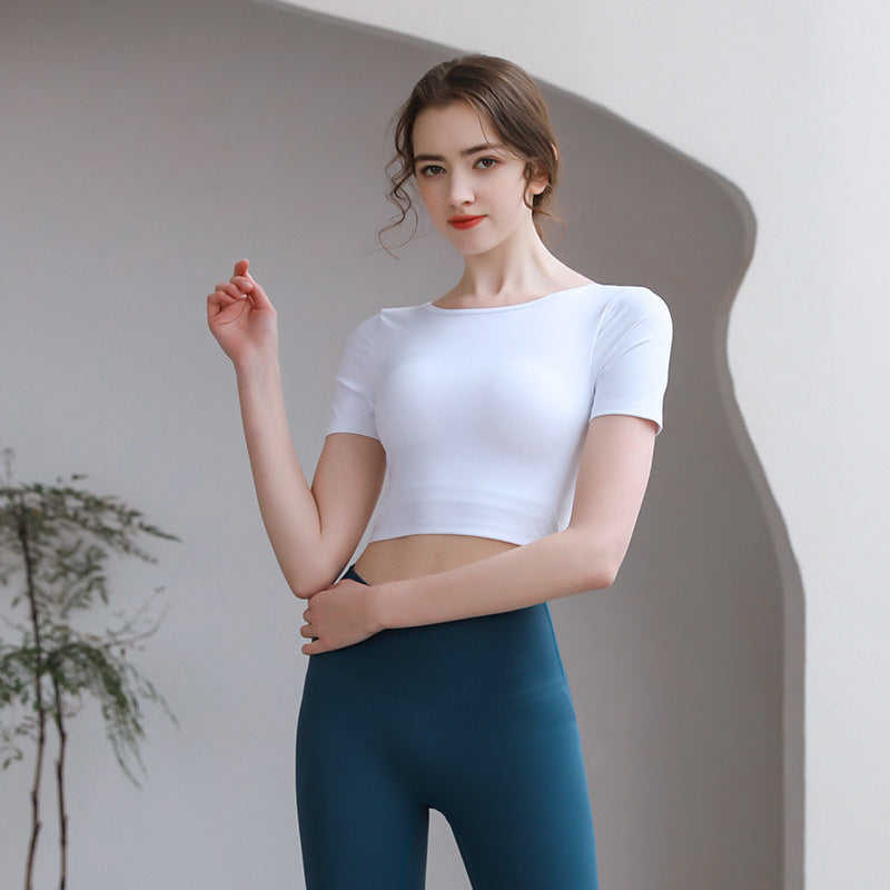 Tight Top With Chest Pad Beauty Back Breathable Yoga Clothes Short Sleeve