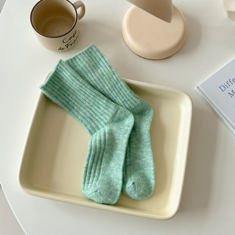 Womens Thickened Fleece-Lined Wool Mid-Calf Socks
